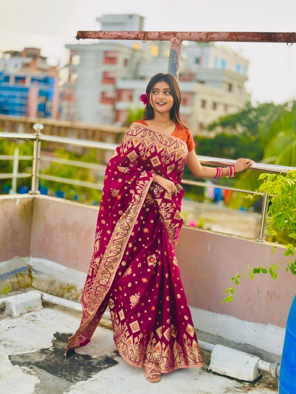 Tencil  Jori Jamdani Saree