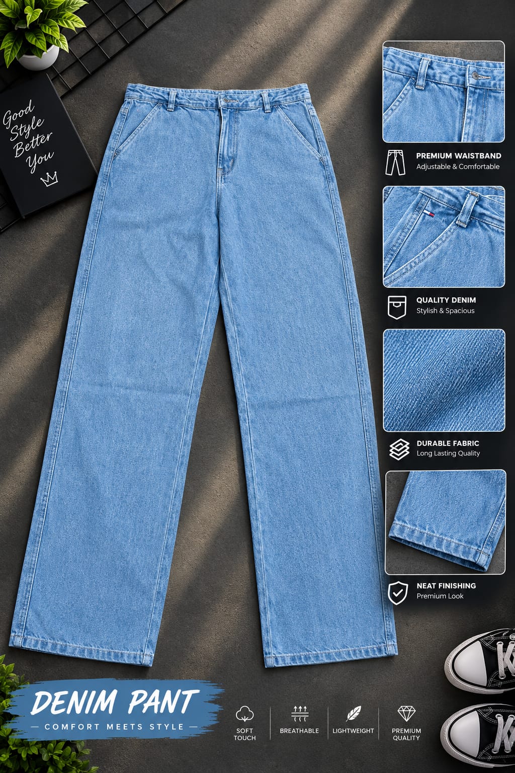 Semi Baggy Cargo Denim Pant